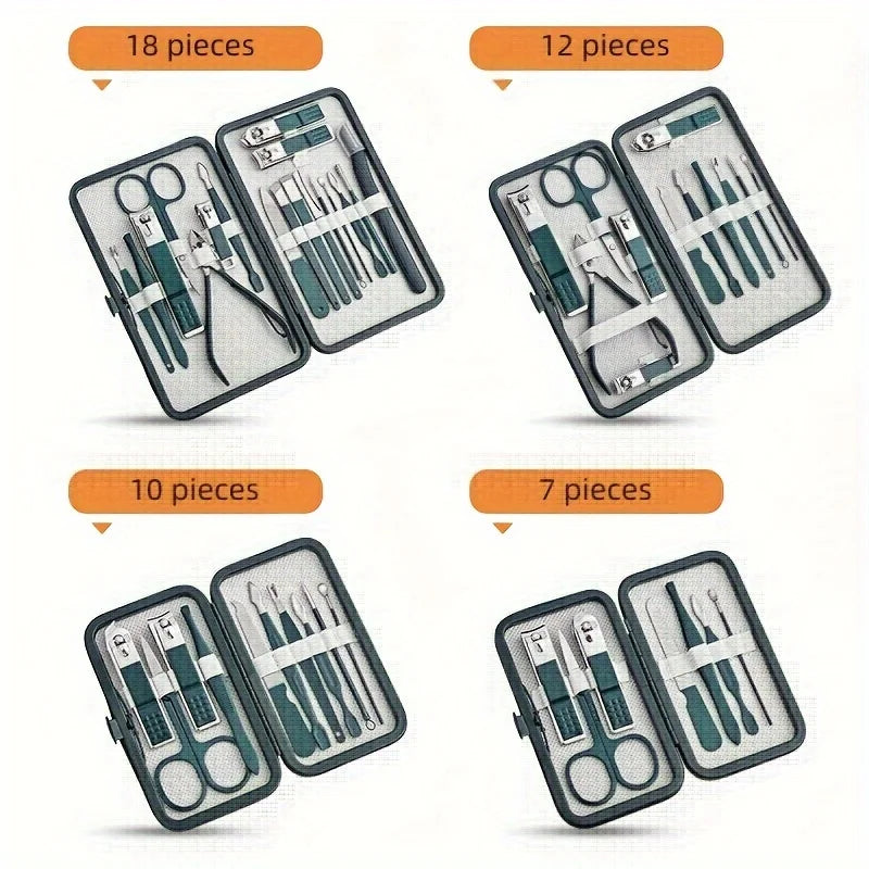 Premium Stainless Steel Manicure & Pedicure Kit – 7/10/12/18 Piece Nail Care Set with Travel Case